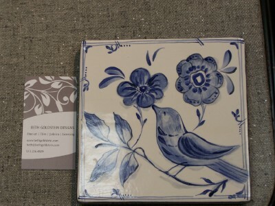 Blue floral pattern with a blue bird